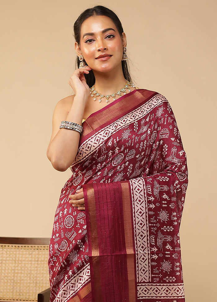 Purple Chanderi Cotton Saree With Blouse Piece