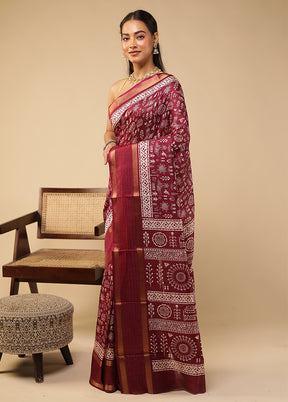 Purple Chanderi Cotton Saree With Blouse Piece