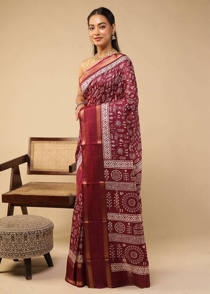 Purple Chanderi Cotton Saree With Blouse Piece