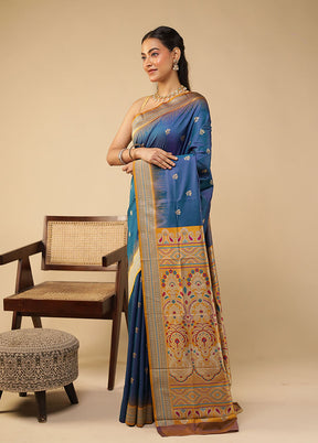 Blue Bomkai Silk Saree Without Blouse Piece