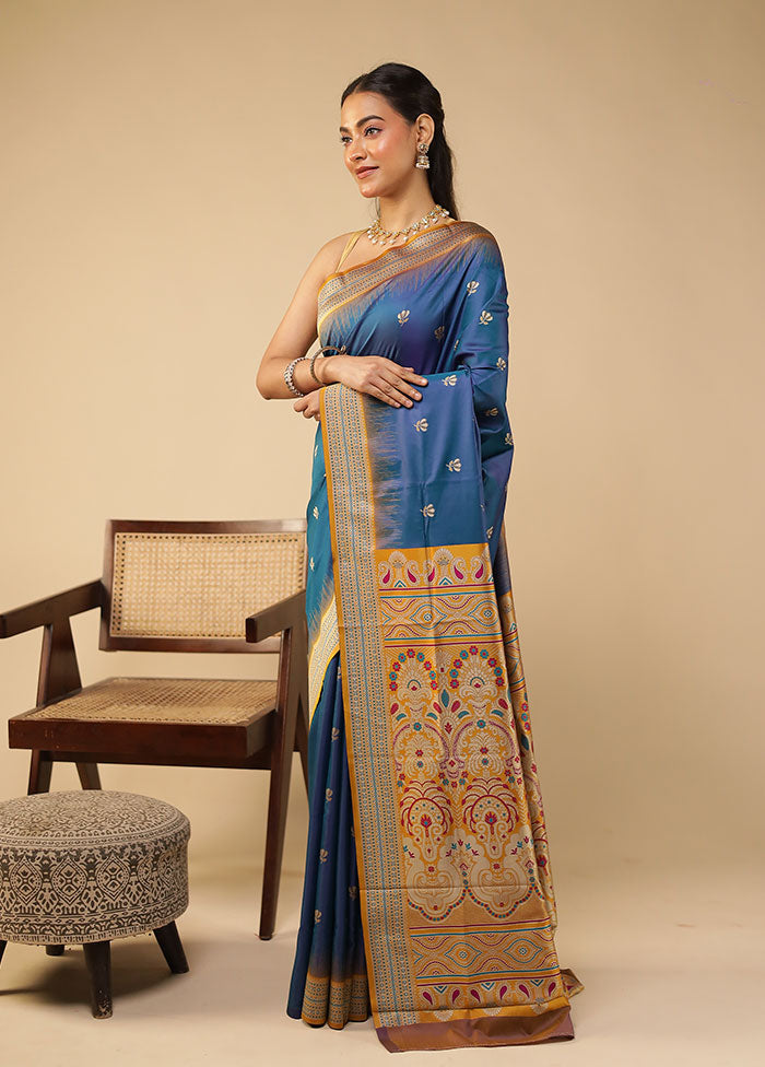 Blue Bomkai Silk Saree Without Blouse Piece