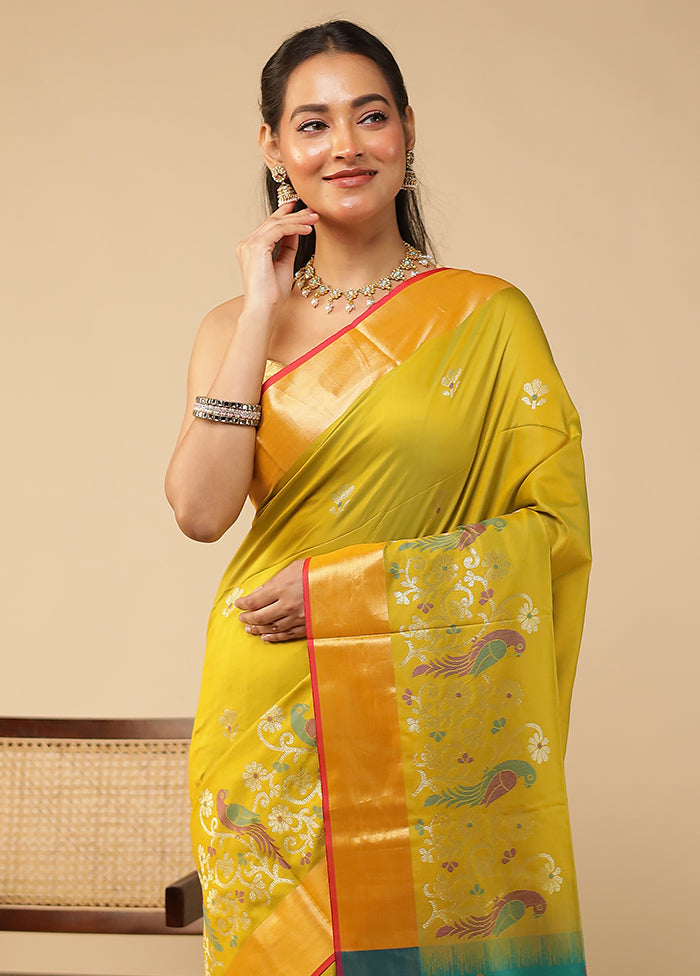 Yellow Dupion Silk Saree With Blouse Piece
