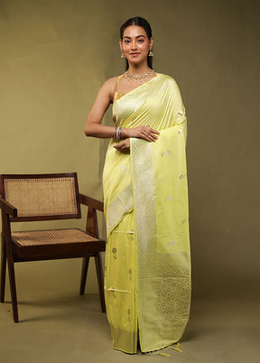 Yellow Dupion Silk Saree With Blouse Piece