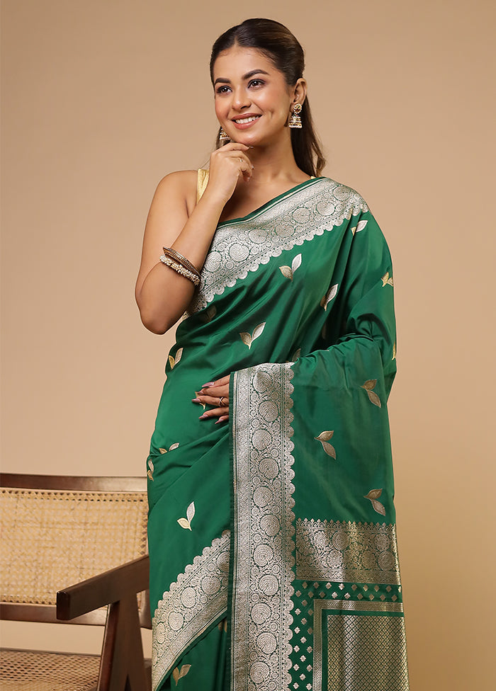 Green Katan Silk Saree With Blouse Piece
