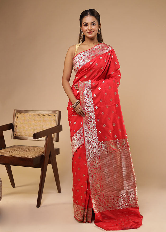 Red Katan Silk Saree With Blouse Piece