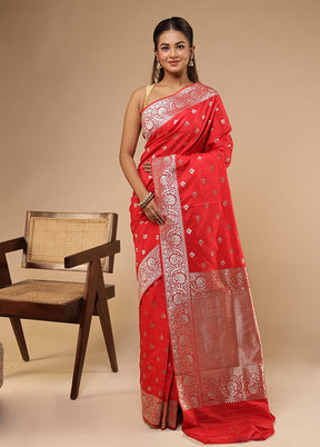 Red Katan Silk Saree With Blouse Piece
