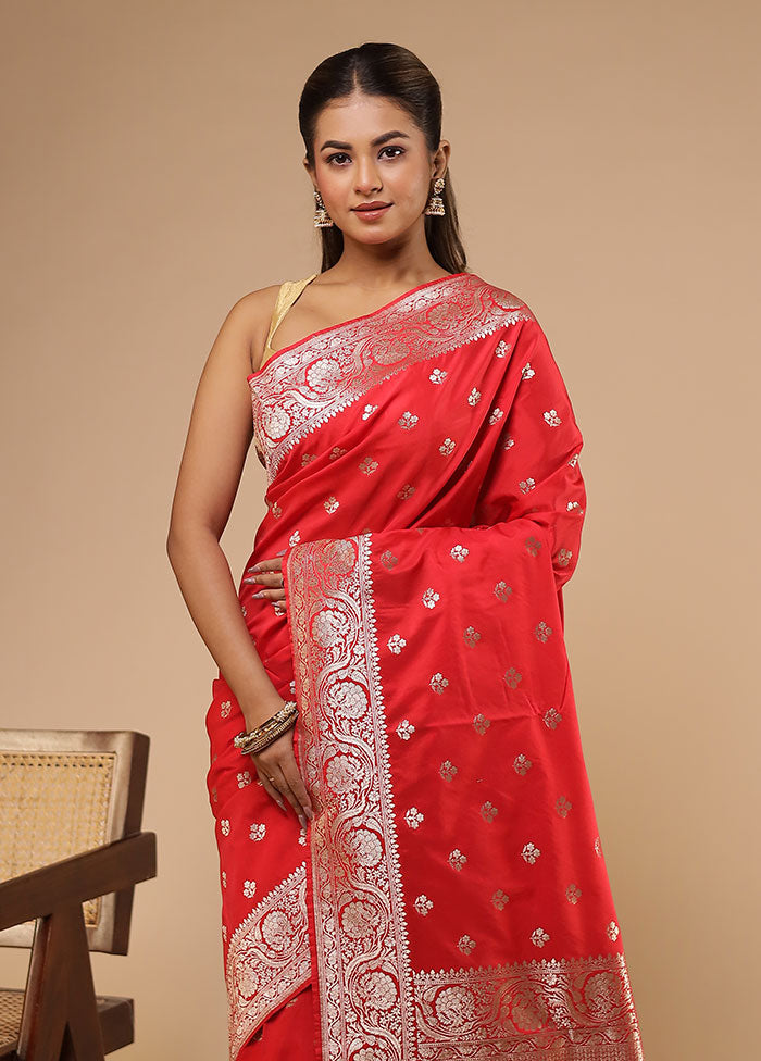 Red Katan Silk Saree With Blouse Piece