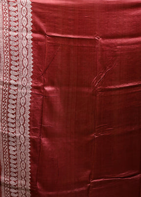 Maroon Handloom Kantha Stitch Pure Silk Saree With Blouse Piece
