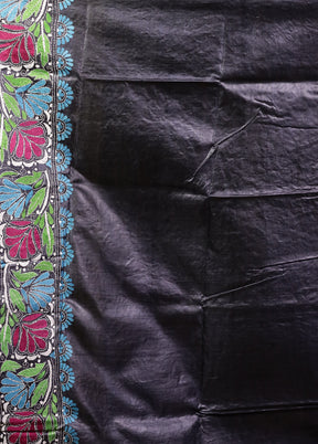 Purple Handloom Kantha Stitch Pure Silk Saree With Blouse Piece
