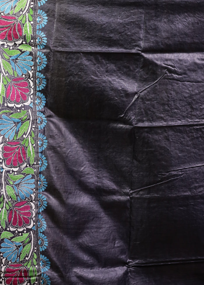 Multicolor Handloom Kantha Stitch Pure Silk Saree With Blouse Piece