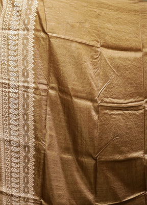 Cream Handloom Kantha Stitch Pure Silk Saree With Blouse Piece