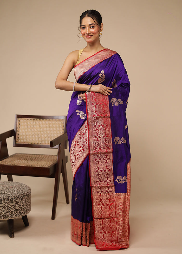 Purple Handloom Katan Pure Silk Saree With Blouse Piece