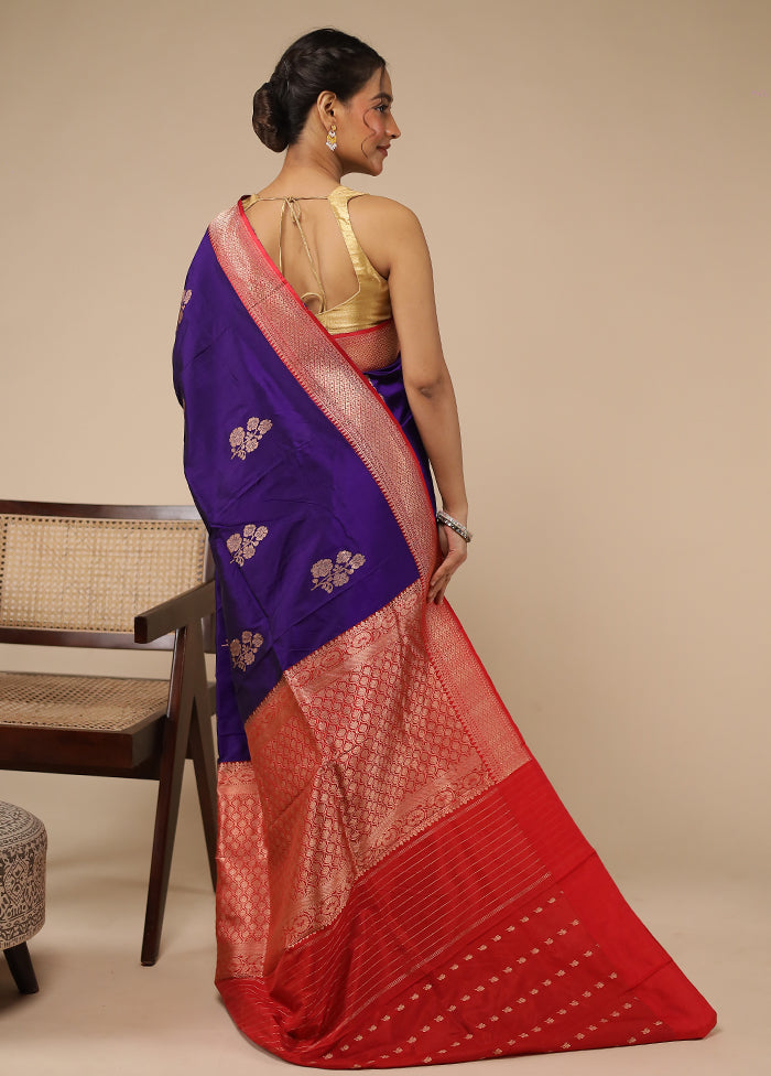 Purple Handloom Katan Pure Silk Saree With Blouse Piece