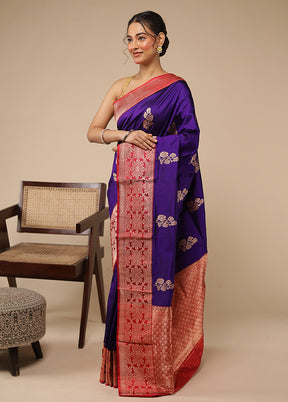 Purple Handloom Katan Pure Silk Saree With Blouse Piece