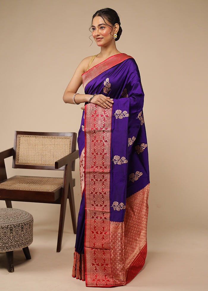 Purple Handloom Katan Pure Silk Saree With Blouse Piece