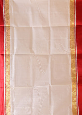 White Garad Pure Silk Saree Without Blouse Piece