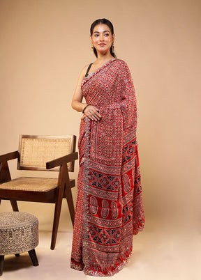 Multicolor Printed Pure Silk Saree With Blouse Piece