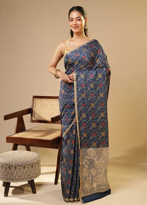 Blue Tussar Silk Saree With Blouse Piece