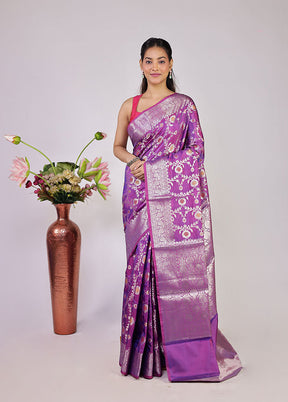 Shiuli Bhor Duo – White Cotton & Purple Dupion Silk Sarees