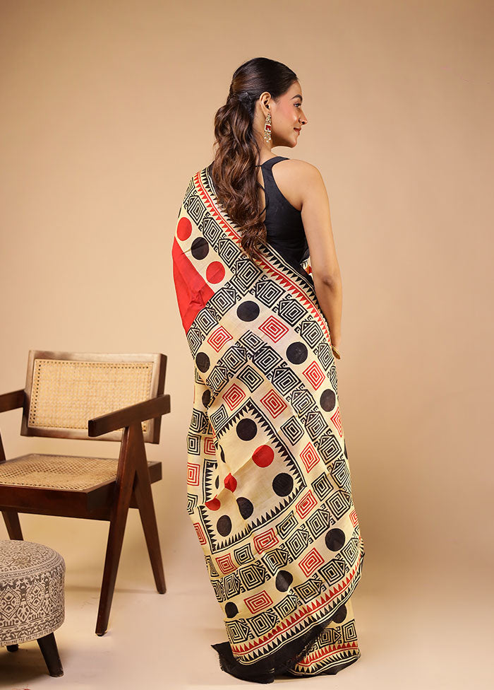 Red Printed Pure Silk Saree With Blouse Piece