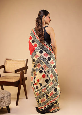 Red Printed Pure Silk Saree With Blouse Piece