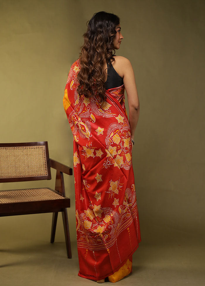 Multicolor Printed Pure Silk Saree With Blouse Piece