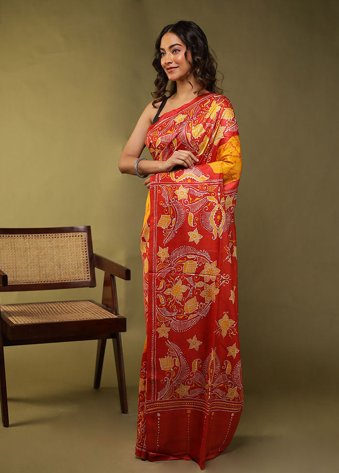 Multicolor Printed Pure Silk Saree With Blouse Piece