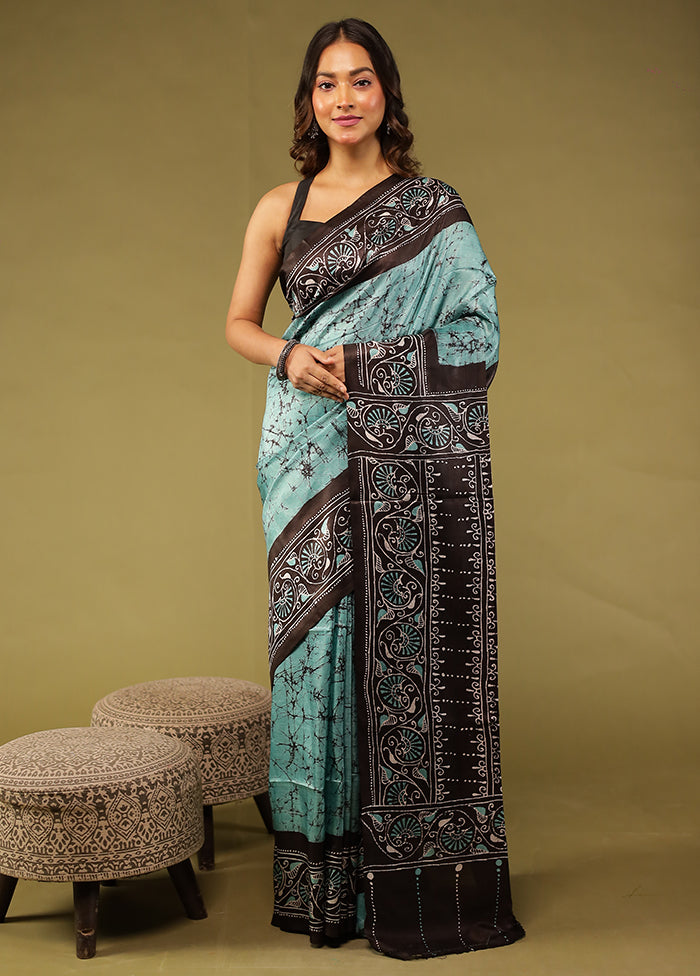 Multicolor Printed Pure Silk Saree With Blouse Piece