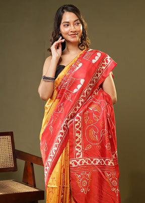 Multicolor Printed Pure Silk Saree Without Blouse Piece