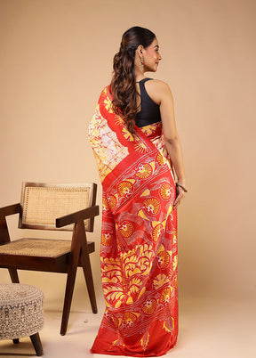 Multicolor Printed Pure Silk Saree With Blouse Piece