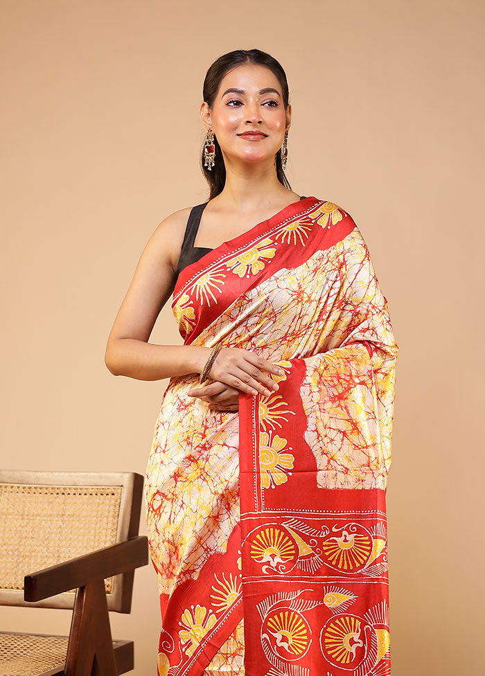 Multicolor Printed Pure Silk Saree With Blouse Piece