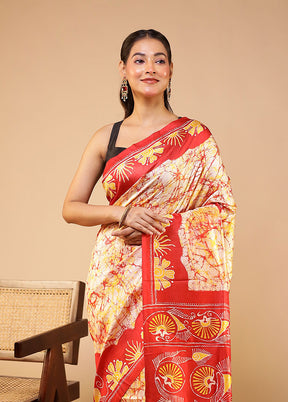 Multicolor Printed Pure Silk Saree With Blouse Piece