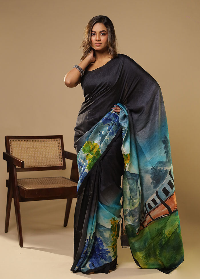 Multicolor Printed Pure Silk Saree Without Blouse Piece
