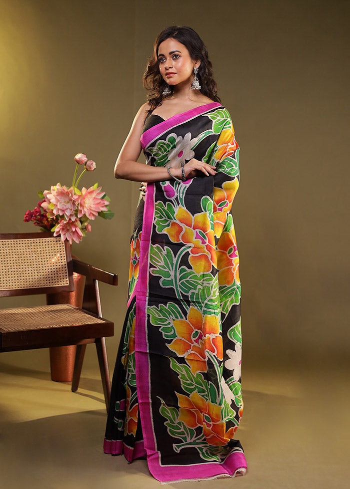 Multicolor Printed Pure Silk Saree Without Blouse Piece