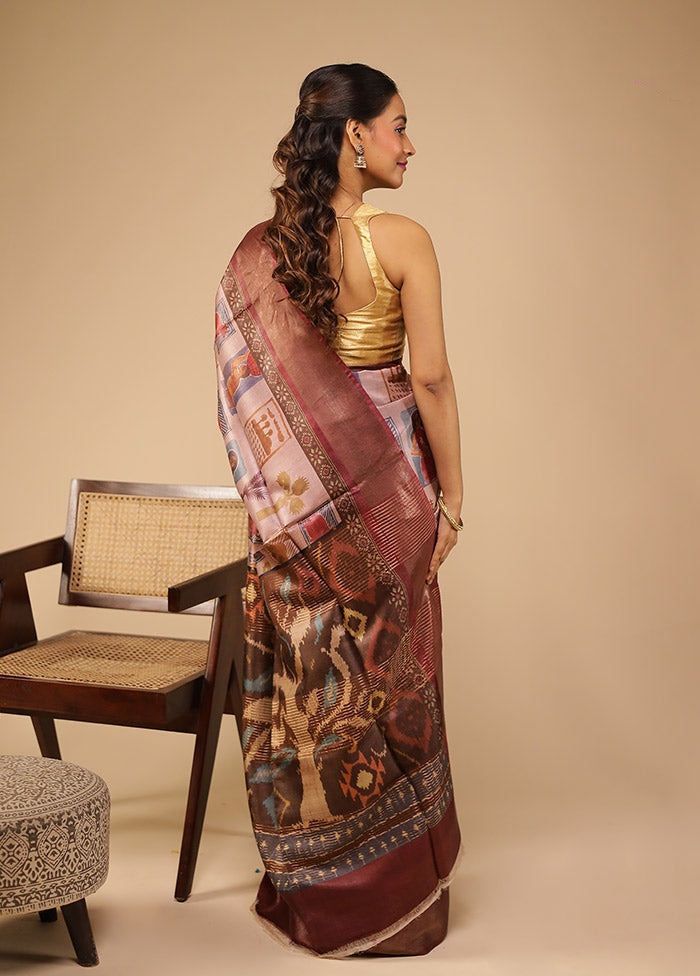 Maroon Handloom Tussar Pure Silk Saree With Blouse Piece
