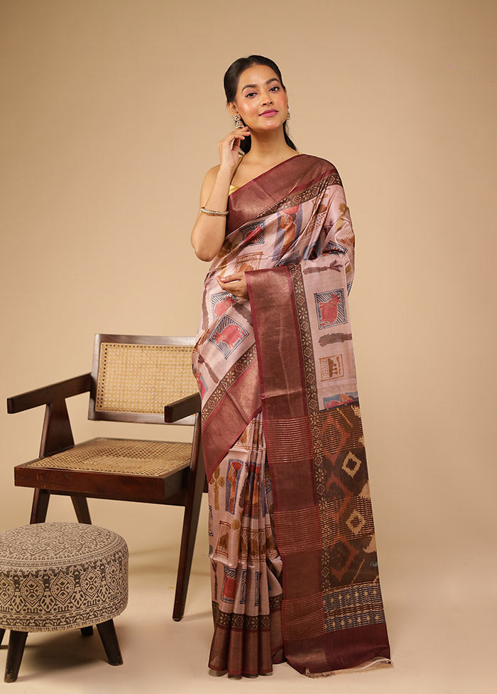 Maroon Handloom Tussar Pure Silk Saree With Blouse Piece
