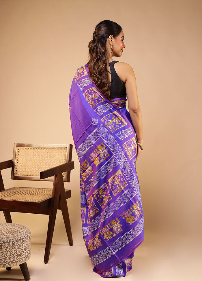 Purple Printed Pure Silk Saree With Blouse Piece