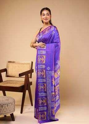 Purple Printed Pure Silk Saree With Blouse Piece