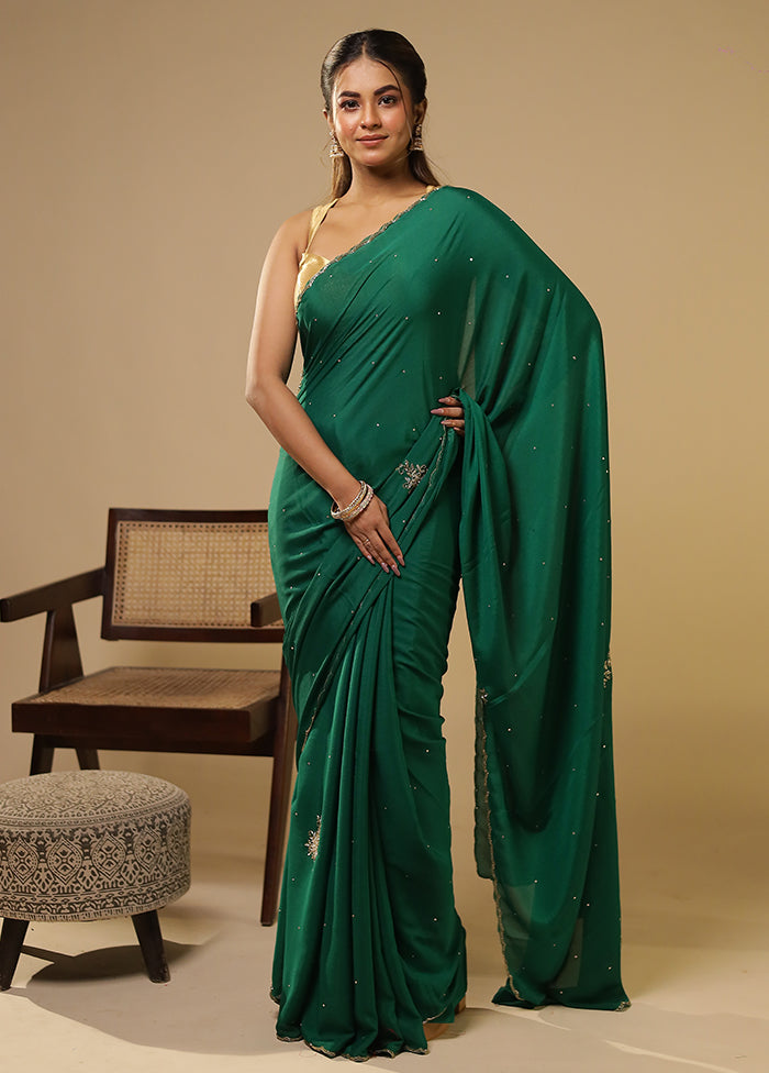Green Georgette Saree With Blouse Piece