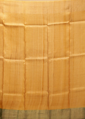 Green Handloom Tussar Pure Silk Saree With Blouse Piece