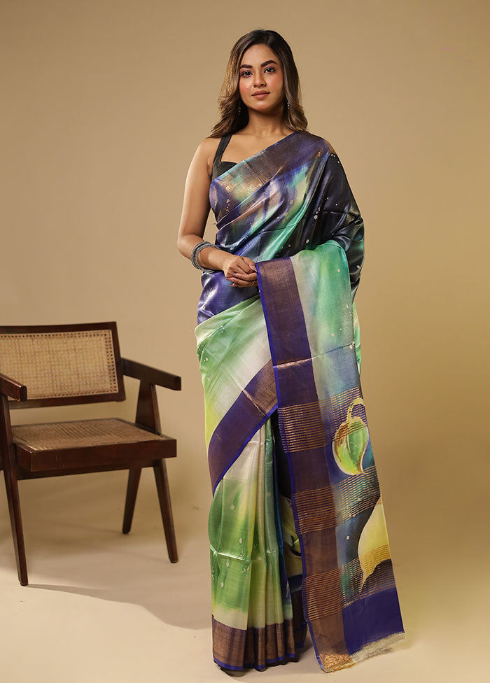 Multicolor Handloom Tussar Pure Silk Saree With Blouse Piece