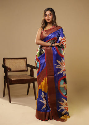 Multicolor Handloom Tussar Pure Silk Saree With Blouse Piece