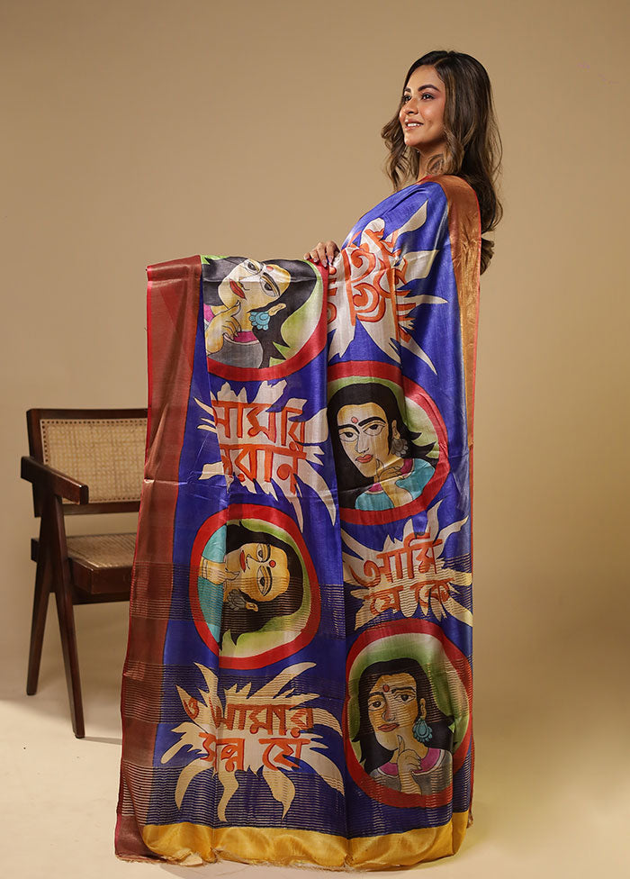 Multicolor Handloom Tussar Pure Silk Saree With Blouse Piece