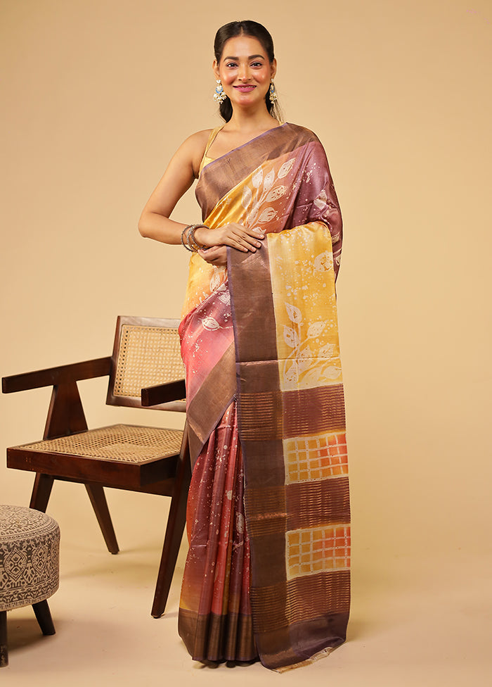 Maroon Handloom Tussar Pure Silk Saree With Blouse Piece