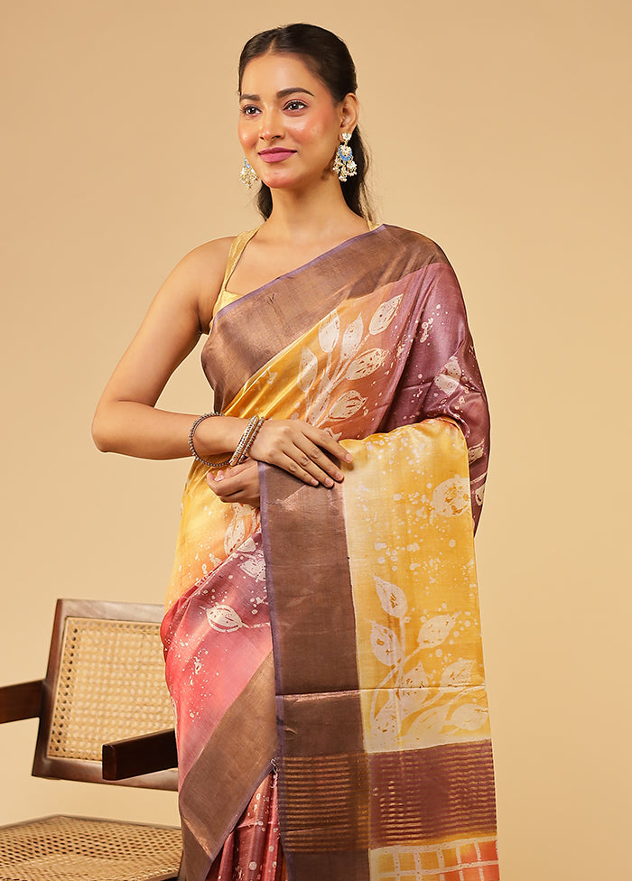 Maroon Handloom Tussar Pure Silk Saree With Blouse Piece