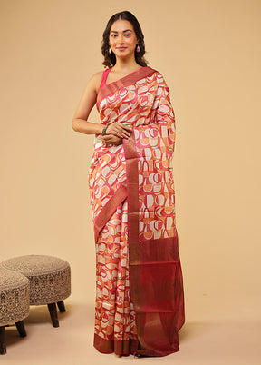 Cream Tussar Silk Saree With Blouse Piece