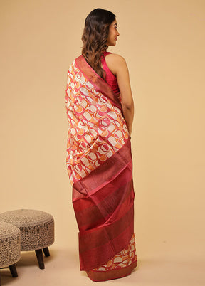 Red Tussar Silk Saree With Blouse Piece
