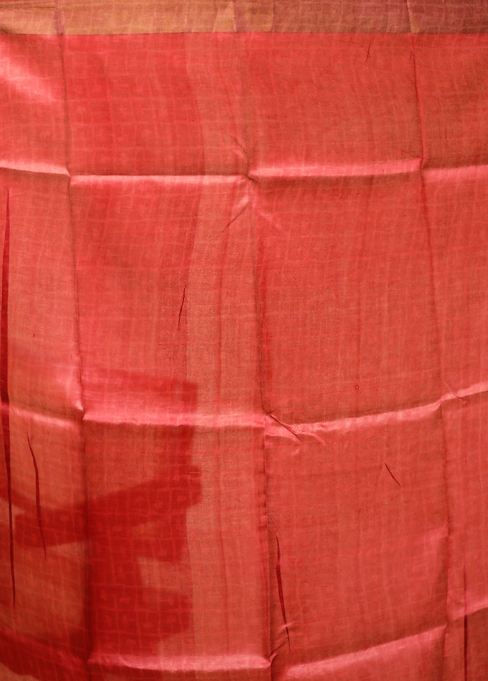 Red Tussar Silk Saree With Blouse Piece