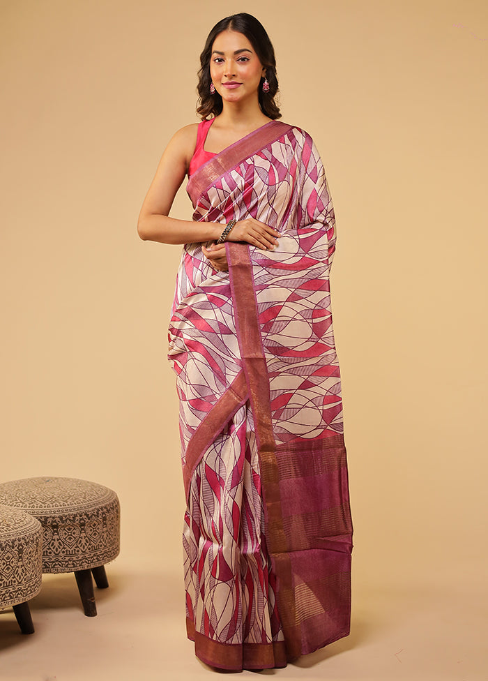 Pink Tussar Silk Saree With Blouse Piece