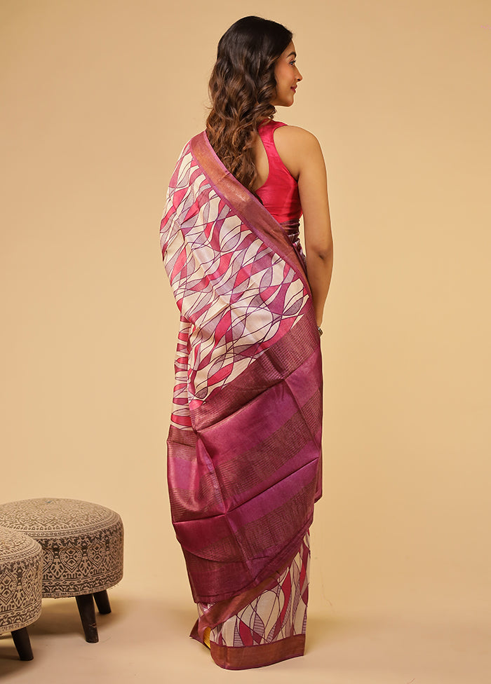 Pink Tussar Silk Saree With Blouse Piece